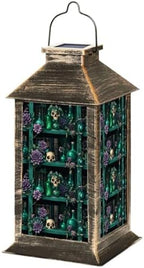 Solar Lantern Outdoor Garden Hanging Lantern Dark Green Shelf Skulls Vintage Books Purple Flowers Gothic Waterproof Solar Powered Lighting Outside Table Lamp for Patio Deck Yard Camping by Unknown