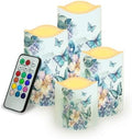 Flameless Candles with Remote Control and Timers Color Changing Pillar Candles Battery Operated Home Room Decor Electric Fake Candles for Table Beach Wedding Butterfly and Flower by Uorisanigo