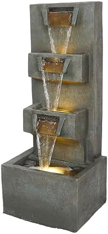 Alpine Corporation TZL406 33" 3 Tier Basin Cascading Fountain with LED Lights, Outdoor Water Feature for Garden, Patio, Backyard & Home Decor, Elegant Waterfall Design, Gray by Unknown