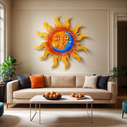 25.7'' Large Size Metal Sun Outdoor Wall Art Decor, Sun&Moon Outside Metal Art Rust Proof Wall Sculpture, Ideal for for Yard, Bedroom, Patio, Garden, Fence, Deck Pool Home and Farmhouse (Large sun) - Image 5