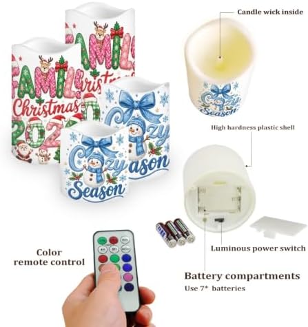 Christmas Embroidery Color Changing Electric Candles, 4 Pack - Image 3