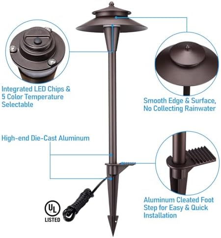 LEONLITE 6-Pack 5CCT Low Voltage LED Pathway Lights, Double Layer Head - Image 6