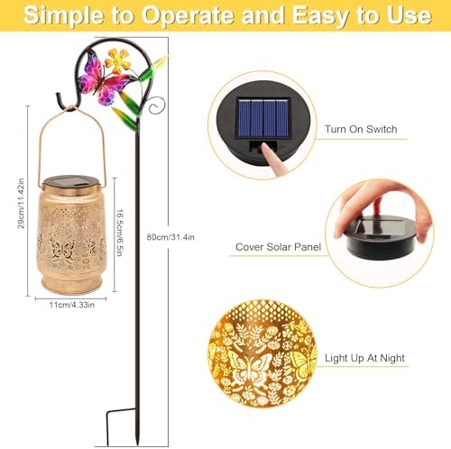 Butterfly Solar Lanterns Outdoor with Shepherd Hook, Birthday Gift Mothers Day Gift for Women Mom Grandma Wife Daughter, Waterproof LED Hanging Lights, Decor for Yard Garden Patio Porch Lawn Tabletop - Image 3