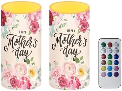 Happy Mother's Day Flameless LED Candles 2 Pcs Battery Powered Flickering Pillar Candles for Home Decor Rose Flower Blossom by NETILGEN