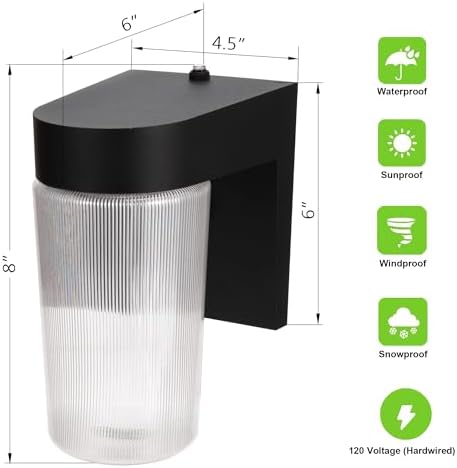 LIT-PaTH Outdoor Wall Light Fixture, Aluminum, LED 5000K, Black, 2 Pack - Image 3
