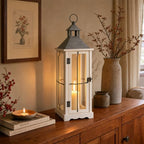 Bdor 26 Inch White Wooden Lantern with LED Candle for Indoor Outdoor Decor - Image 2
