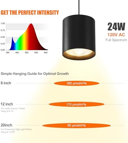 Hanging Grow Lights for Indoor Plants with Timer, 24W 3600K Full Spectrum - Image 4