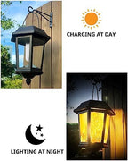 Solar Lanterns Outdoor Waterproof, Hanging Solar Lights with Glass Shade - 2 Pack LED Metal Wall Mount Outdoor Light for Yard/Garden/Patio - Flame - Image 5