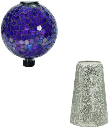Sunnydaze 10” Purple Solar Gazing Ball & Silver Mosaic Stand by SunnydazeDecor