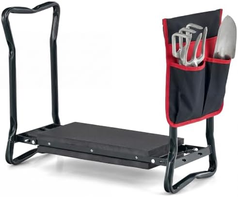 GIANTEX Garden Kneeler & Seat, Heavy-Duty Garden Bench, Black with 1 Bag by Giantex