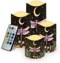 Pink Dragonfly Moon Flameless Candles with Remote Timer Battery Powered LED Candles Color Changing Pillar Electric Fake Candles Bulk for Indoor Set of 4 by Uorisanigo