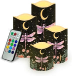 Pink Dragonfly Moon Flameless Candles with Remote Timer Battery Powered LED Candles Color Changing Pillar Electric Fake Candles Bulk for Indoor Set of 4 by Uorisanigo