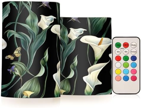 Art Calla Lily Black Flower Flameless Flickering Candles with Timer Waterproof Electronic Lights Battery Operated Votive Led for Wedding (prop2) 2-Piecing Set by Unknown