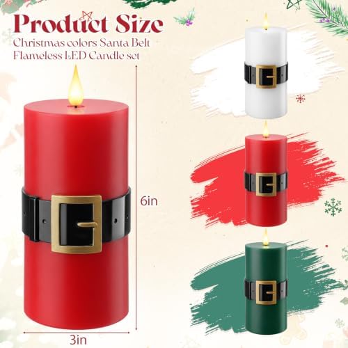 Retisee 3 Pack Christmas Flameless Candle, Santa Belt Design, Mixed Colors - Image 2