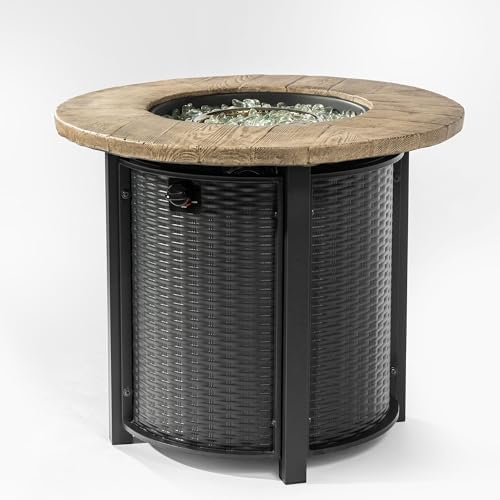 30'' Concrete Round Gas Fire Pit, 50,000 BTU Steel Outdoor Fire Tables, Fire Table with Lid, Add Warmth & Ambience to Gatherings and Parties On Patio Deck Garden Backyard. - Image 7