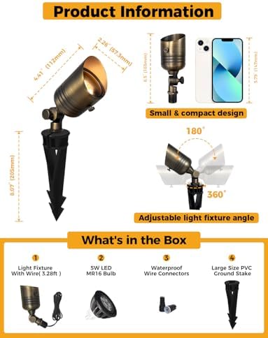 COLOER 5W 12V Brass Outdoor Landscape Spot Light with Bulb(1Pack) - Image 3