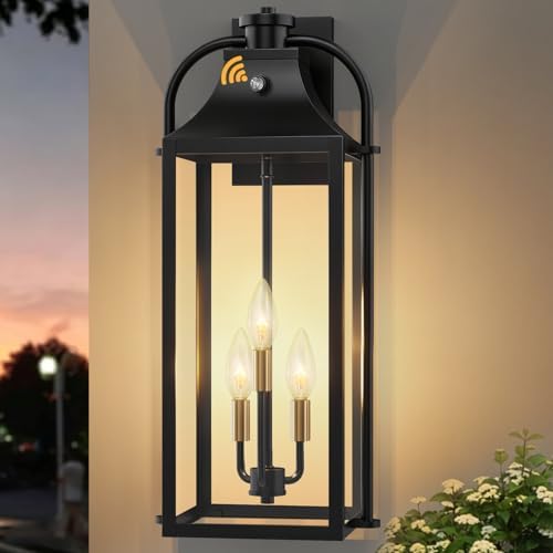 24" Wall Sconces Set of Two, 3-Light Dusk to Dawn Outdoor Light Fixture by Slypadan