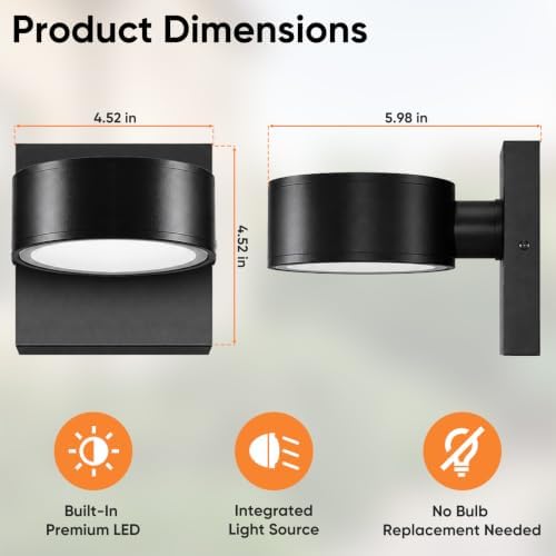 BesLowe 2-Pack LED Outdoor Wall Lights, Porch Sconce Lights - Image 6
