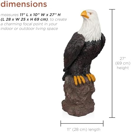 Alpine Corporation JUM582 27" Majestic Eagle on Rocks Garden Statue – Indoor Outdoor Patriotic Bird Sculpture, Durable Weather-Resistant MGO for Yard, Patio, Deck, Porch or Pathway - Image 3