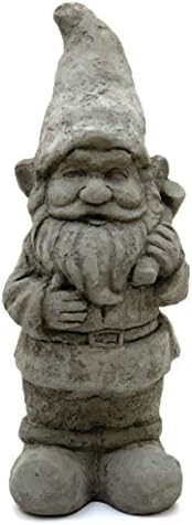Garden Gnome with Mallet: Solid Durable Stone Statue with Vintage Texture. Sealed for Outdoors. Handcrafted USA. (Antique/Gray) - Image 2