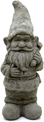 Garden Gnome with Mallet: Solid Durable Stone Statue with Vintage Texture. Sealed for Outdoors. Handcrafted USA. (Antique/Gray) - Image 2