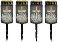 Poceacles Cross Solar Lights Solar Outdoor Lights Outdoor Waterproof Stake Solar Lights Votive Candles Grave Solar Candles for Memorial Day Decorations, Blue Butterfly Floral Cross Black, Pack of 4 by Poceacles