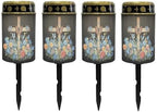 Poceacles Cross Solar Lights Solar Outdoor Lights Outdoor Waterproof Stake Solar Lights Votive Candles Grave Solar Candles for Memorial Day Decorations, Blue Butterfly Floral Cross Black, Pack of 4 by Poceacles