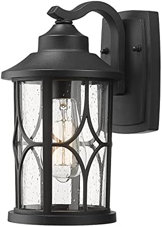 zeyu Farmhouse Outdoor Wall Lantern - 12 Inch Exterior Wall Sconce, Cast Aluminum with Seeded Glass, Black Finish, ZX48B BK by ZEYU