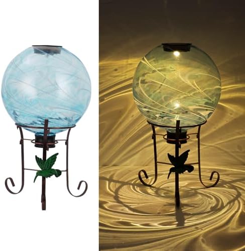 10 Inch Solar Glass Gazing Ball with 9.4" H Metal Stand by VEWOGIFT