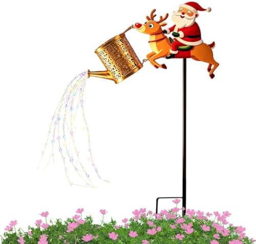 Solar Watering Can Lights - Christmas Santa LED Metal | Outdoor Yard Stake by Unknown