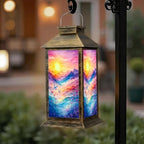Solar Lantern Outdoor Waterproof Colorful Abstract Watercolor Wildflower Aesthetic Landscape Mountain Garden Decor LED Solar Lights Hanging/Tabletop Lamp Gifts for Women Mom for Outside Yard Patio by DERUINVAIO