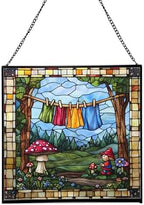 Gnome Hanging Laundry Stained Glass Suncatcher – Square Hanging Window Panel for Home, Garden, Nursery, Halloween, Christmas, Memorial Day – Whimsical Glass Art Gift for Gnome Lovers covd1h by Custom