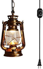 Hanging Swag Lamp no Wiring Needed, Portable Bronze Kerosene Lamp Pendant Light with 20ft Plug-in UL Dimmable Black Cord,Vintage Style Ceiling Pendant Light for Cafe Shop by Unknown