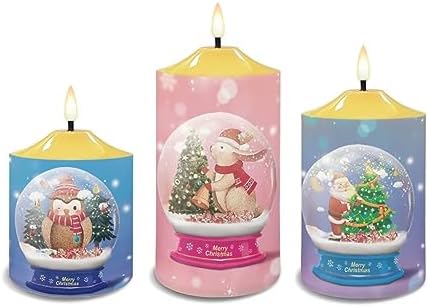 Cozeyat Flameless Candles with Remote Set of 3, Cute Snow Globes Pattern Flickering Electric Candles for Christmas Decoration, Unscented Realistic Moving Bullet Floating Flame Pillar Candles - Image 2