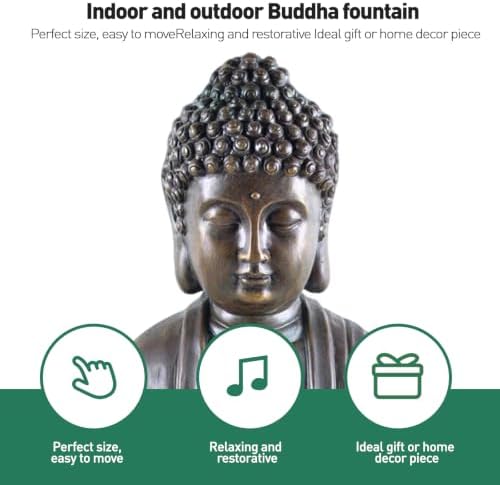 19.7" H Buddha Fountain with Pump & LED Light, 2 Tier Zen Style Meditating Buddha Water Fountain Indoor and Outdoor Buddha Statues for Garden Patio Backyard and Home Decor - Image 6