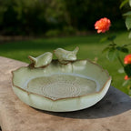 Ceramic Bird Bath Bowl with Perched Birds - Premium Outdoor Tabletop Birdbath Basin in Weather-Resistant Glaze - Usable on Ground, Deck or Tabletop - Image 4