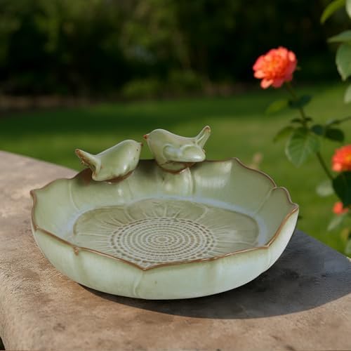 Ceramic Bird Bath Bowl with Perched Birds - Premium Outdoor Tabletop Birdbath Basin in Weather-Resistant Glaze - Usable on Ground, Deck or Tabletop - Image 4