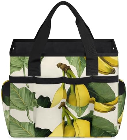 Banana Pattern Garden Tool Bag Organizer Heavy Duty Tropical Fruit Gardening Tote Bag with 10 Pockets for Women Men Gardening Gifts - Image 2