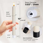 12 Pack, 10" LED Flameless Real Wax Cream Beige Fluted Ribbed Grooved Taper Candles, Remote & 24h Timer Memory, On/Off Button, Dimmable, Flicker Mode, Battery Operated, Wedding - Image 3