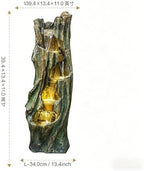 39.4" Outdoor Waterfall Fountain with LED Lights, Freestanding Cascading Water Feature, Fiberglass Resin Tree Design Garden Fountain for Patio, Backyard, Balcony and Entryway Decor - Image 2