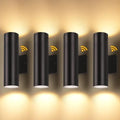 LUTEC Dusk to Dawn Outdoor Wall Lights, 16W Integrated LED Cylinder Up-Down Sconce, 3000K Waterproof Aluminum Exterior Lighting, Matte Black Modern Porch and Entryway Wall Light Fixture, 4 Pack by LUTEC
