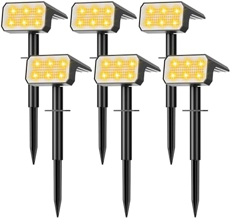 Solar Spot Lights Outdoor Waterproof, 6 Pack, 118 LED Warm White by Flaow
