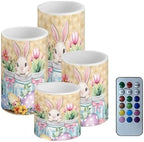 Easter Bunny Tulip Flamless Candles Flickering LED Battery Operated Elictric Pillar Candles with Color Changing Timer Remote Control for Indoor Outdoor Easter Day Party Home Decorations by Merkmak