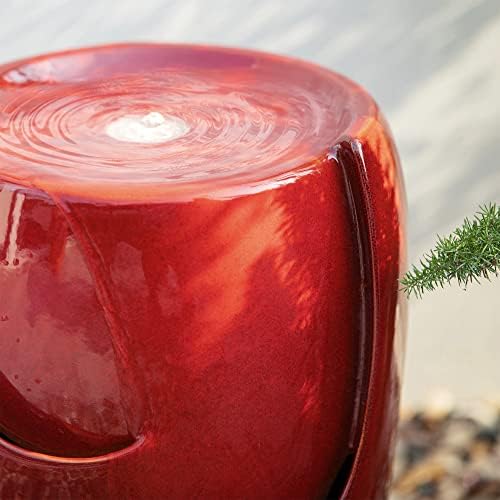 Glitzhome 21.25" H Ceramic Vase Outdoor Water Fountain Tall Patio Garden Water Fountain with LED Light and Submersible Pump Yard Art Decor, Red - Image 6