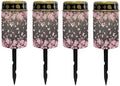 Poceacles Flameless Candle Solar Powered Grave Outdoor Solar Lights Cemetery Candle Lights Fake LED Pillar Candles Outdoor Waterproof Decorative, Peach Blossom Butterfly, Pack of 4 by Poceacles