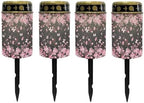 Poceacles Flameless Candle Solar Powered Grave Outdoor Solar Lights Cemetery Candle Lights Fake LED Pillar Candles Outdoor Waterproof Decorative, Peach Blossom Butterfly, Pack of 4 by Poceacles
