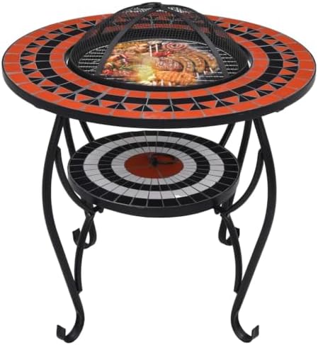 Mosaic Fire Pit Table, Ceramic & Steel Wood Burning Bowl, 26.8 - Image 3