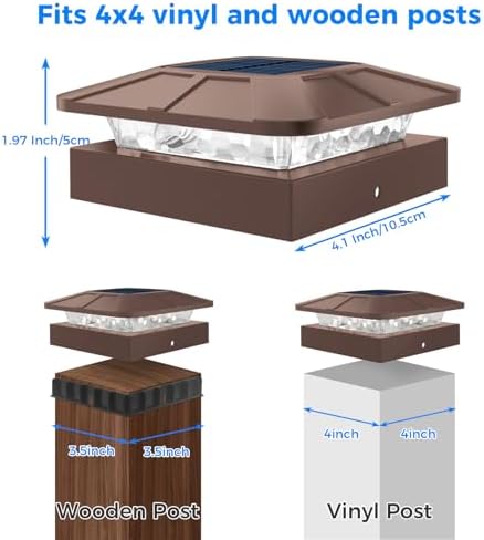Peasur 20 Packs 4x4 Brown Solar Post Cap Lights Outdoor with 3 Modes - Image 3