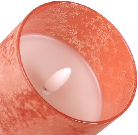 Flameless Candles with Remote Orange Glass LED Pillar Candles Set of 3 - Image 3