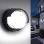 Modern Round Black LED Outdoor Wall Light 12W 120V 6000K Whitelight Waterproof by Unknown